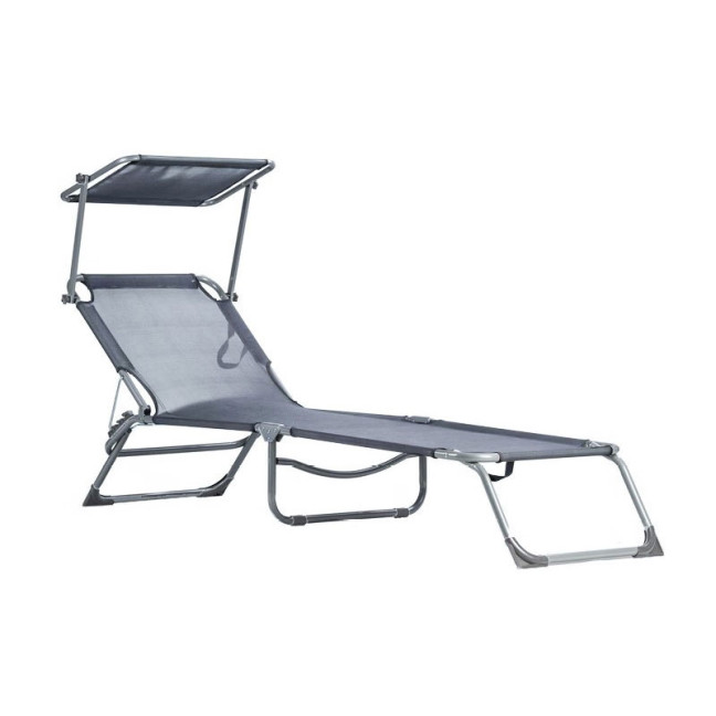 Folding Garden Lounge Chair for Balcony | Lounger with adjustable canopy Black/Grey | Comfortable garden chair