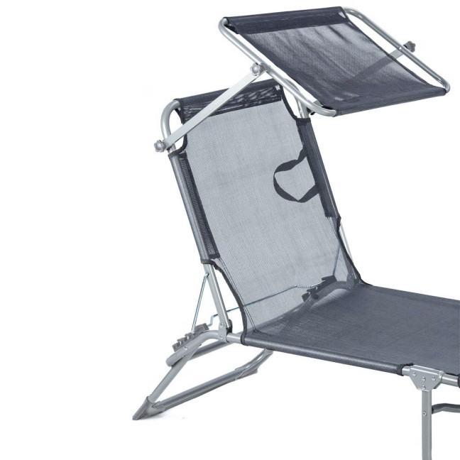 Folding Garden Lounge Chair for Balcony | Lounger with adjustable canopy Black/Grey | Comfortable garden chair