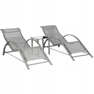 Garden Lounger Set with Side Table | Loungers with side table for patio or balcony Black/Grey | Garden table