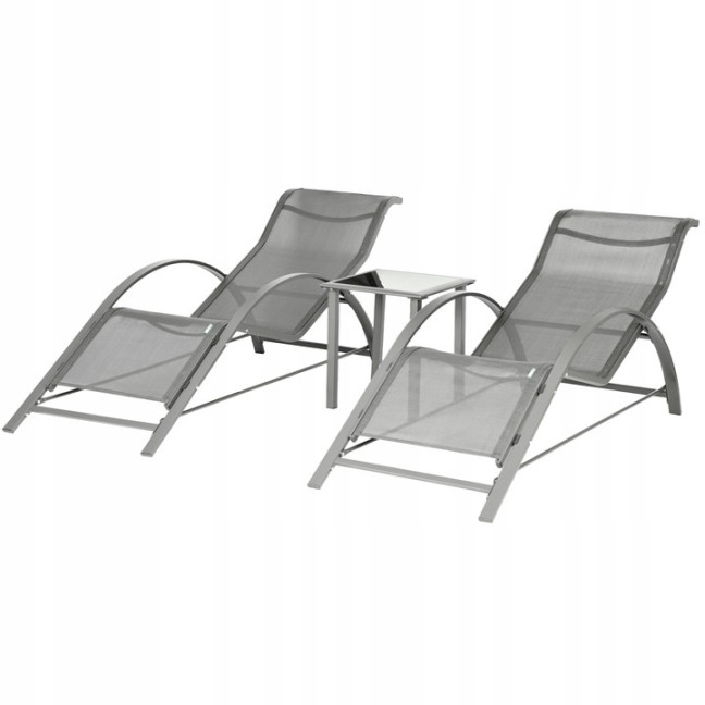 Garden Lounger Set with Side Table | Loungers with side table for patio or balcony Black/Grey | Garden table