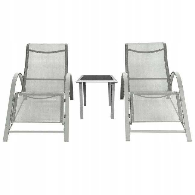 Garden Lounger Set with Side Table | Loungers with side table for patio or balcony Black/Grey | Garden table, patio