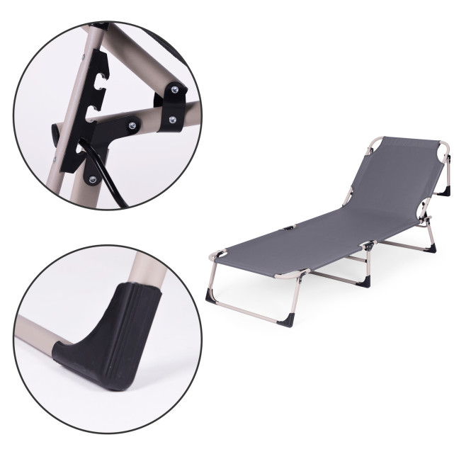 Fishing Garden Lounger | Folding lounger with mattress and cushion for patio or balcony Grey | Garden furniture, relaxation