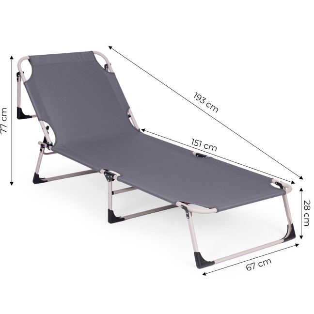 Fishing Garden Lounger | Folding lounger with mattress and cushion for patio or balcony Grey | Garden furniture, relaxation