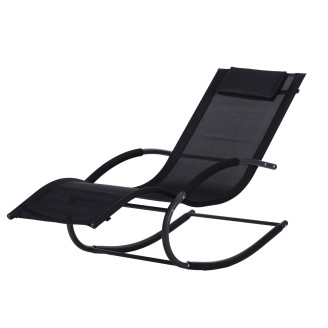 Garden Lounger with Headrest | Folding beach lounger for balcony or patio Black/Grey | Garden furniture