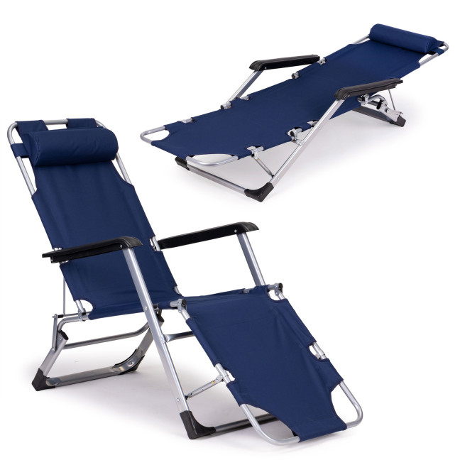 Beach Chair 2-in-1 Garden Lounge Chair | Folding lounge chair for balcony or patio Beige/Black/Blue/Grey | garden chair