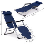 Beach Chair 2-in-1 Garden Lounge Chair | Folding lounge chair for balcony or patio Beige/Black/Blue/Grey | garden chair