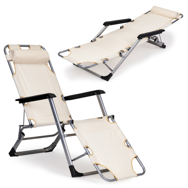 Beach Chair 2-in-1 Garden Lounge Chair | Folding lounge chair for balcony or patio Beige/Black/Blue/Grey | garden chair,