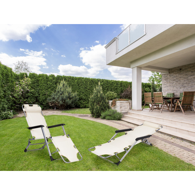 Beach Chair 2-in-1 Garden Lounge Chair | Folding lounge chair for balcony or patio Beige/Black/Blue/Grey | garden chair,