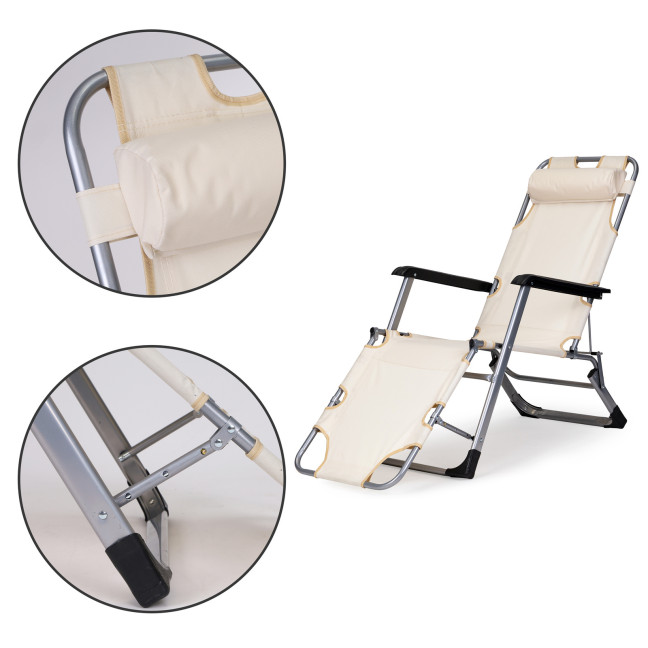 Beach Chair 2-in-1 Garden Lounge Chair | Folding lounge chair for balcony or patio Beige/Black/Blue/Grey | garden chair,