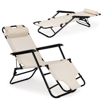 Garden Lounger with Headrest | Folding beach lounger for balcony or patio Green/Black/Blue/Beige | Garden furniture