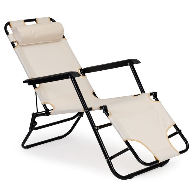 Garden Lounger with Headrest | Folding beach lounger for balcony or patio Green/Black/Blue/Beige | Garden furniture