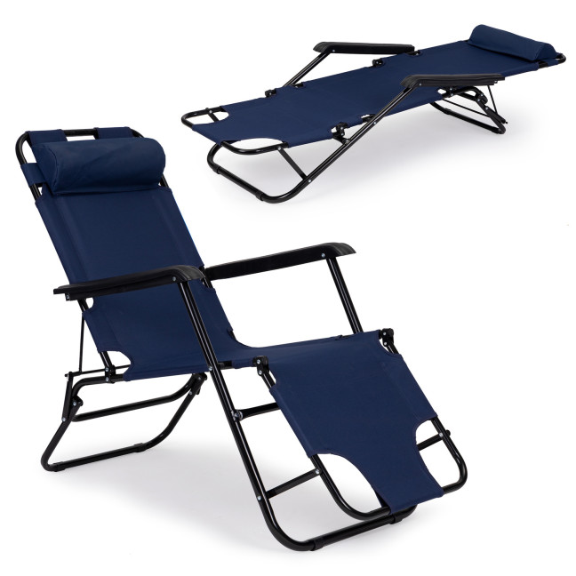 Garden Lounger with Headrest | Folding beach lounger for balcony or patio Green/Black/Blue/Beige | Garden furniture