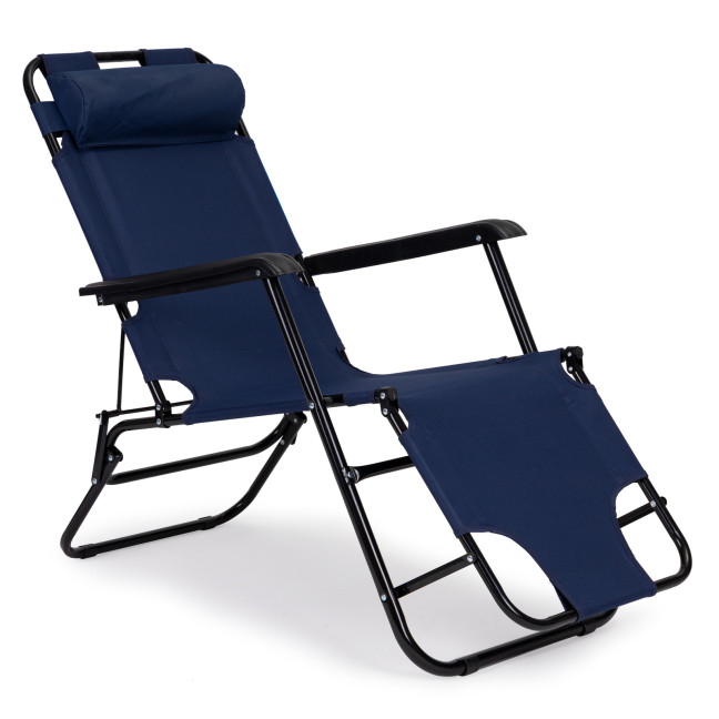 Garden Lounger with Headrest | Folding beach lounger for balcony or patio Green/Black/Blue/Beige | Garden furniture