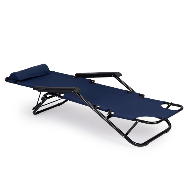 Garden Lounger with Headrest | Folding beach lounger for balcony or patio Green/Black/Blue/Beige | Garden furniture