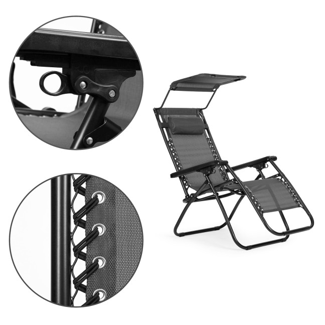 Beach Garden Lounger | Adjustable backrest with movable canopy for patio or balcony Beige/Grey/Blue | Garden furniture