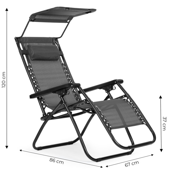 Beach Garden Lounger | Adjustable backrest with movable canopy for patio or balcony Beige/Grey/Blue | Garden furniture