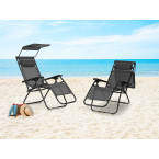 Beach Garden Lounger | Adjustable backrest with movable canopy for patio or balcony Beige/Grey/Blue | Garden furniture