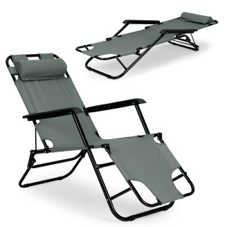 Garden Lounger with Headrest | Folding beach lounger for balcony or patio Green/Black/Blue/Beige | Garden furniture, relaxation