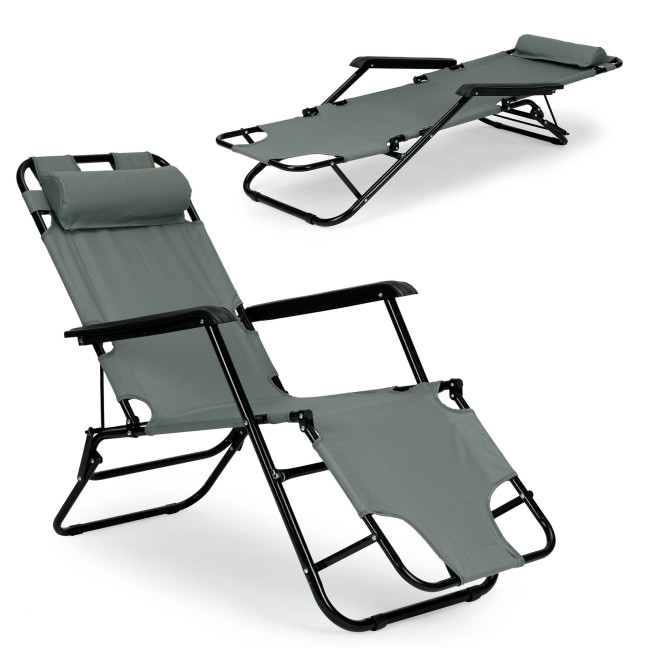 Garden Lounger with Headrest | Folding beach lounger for balcony or patio Green/Black/Blue/Beige | Garden furniture, relaxation