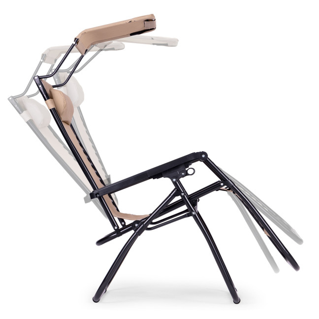 Beach Garden Lounger | Adjustable backrest with movable canopy for patio or balcony Beige/Grey/Blue | Garden furniture