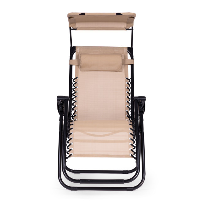 Beach Garden Lounger | Adjustable backrest with movable canopy for patio or balcony Beige/Grey/Blue | Garden furniture