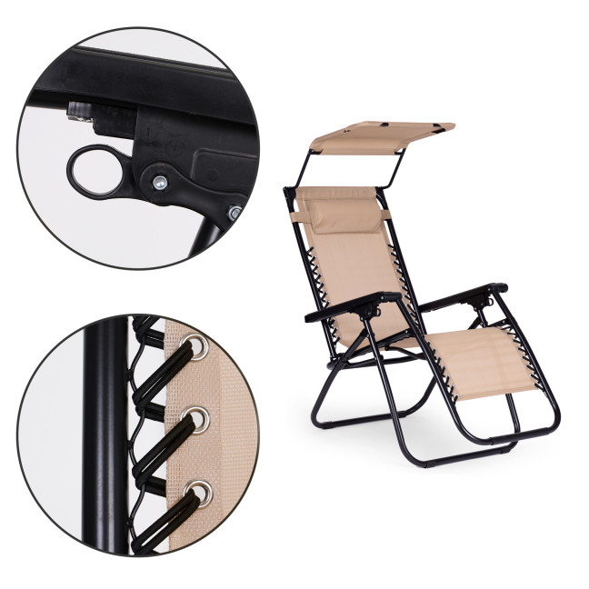 Beach Garden Lounger | Adjustable backrest with movable canopy for patio or balcony Beige/Grey/Blue | Garden furniture