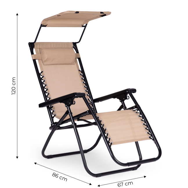 Beach Garden Lounger | Adjustable backrest with movable canopy for patio or balcony Beige/Grey/Blue | Garden furniture