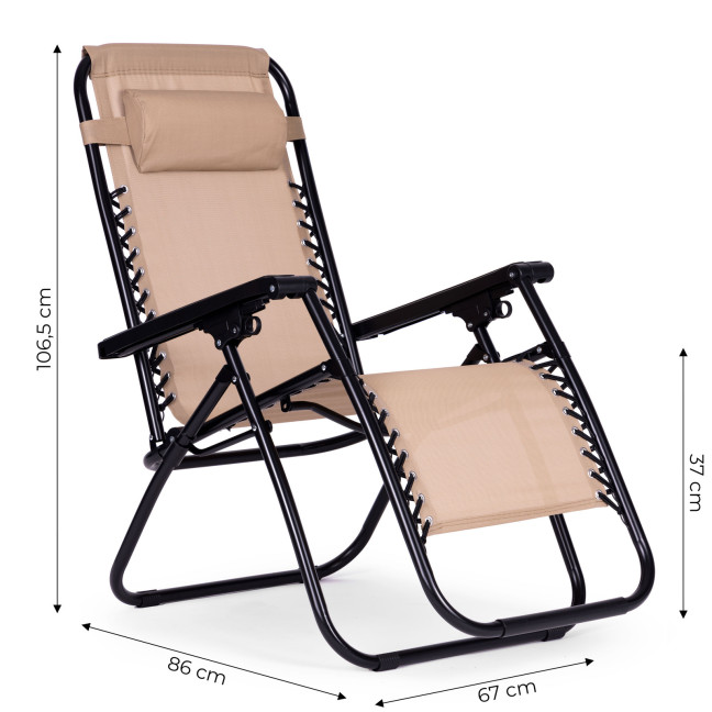 Zero Gravity Beach Garden Lounger Chair | Adjustable backrest for patio or balcony Beige/Black/Blue/Grey | garden chair