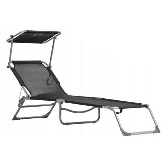Folding Garden Lounge Chair for Balcony | Lounger with adjustable canopy Black/Grey | Comfortable garden chair
