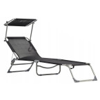 Folding Garden Lounge Chair for Balcony | Lounger with adjustable canopy Black/Grey | Comfortable garden chair