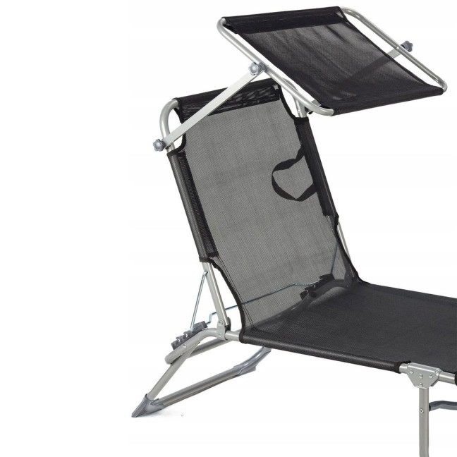 Folding Garden Lounge Chair for Balcony | Lounger with adjustable canopy Black/Grey | Comfortable garden chair