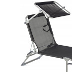 Folding Garden Lounge Chair for Balcony | Lounger with adjustable canopy Black/Grey | Comfortable garden chair