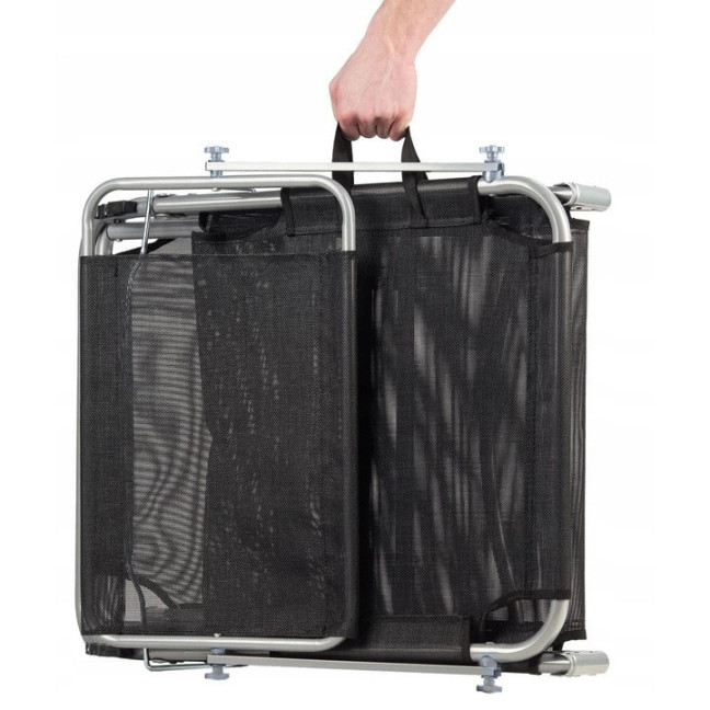 Folding Garden Lounge Chair for Balcony | Lounger with adjustable canopy Black/Grey | Comfortable garden chair