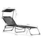 Folding Garden Lounge Chair for Balcony | Lounger with adjustable canopy Black/Grey | Comfortable garden chair