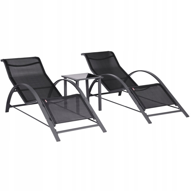 Garden Lounger Set with Side Table | Loungers with side table for patio or balcony Black/Grey | Garden table