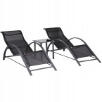 Garden Lounger Set with Side Table | Loungers with side table for patio or balcony Black/Grey | Garden table