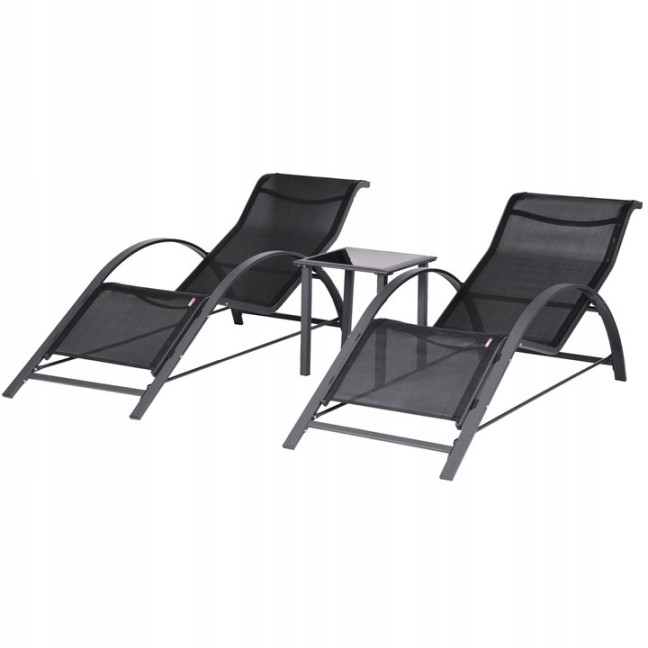 Garden Lounger Set with Side Table | Loungers with side table for patio or balcony Black/Grey | Garden table