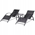 Garden Lounger Set with Side Table | Loungers with side table for patio or balcony Black/Grey | Garden table