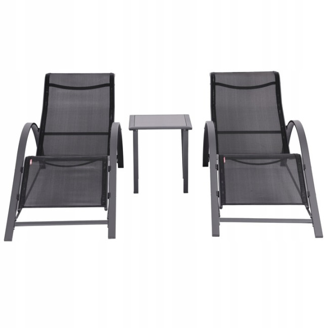 Garden Lounger Set with Side Table | Loungers with side table for patio or balcony Black/Grey | Garden table