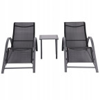 Garden Lounger Set with Side Table | Loungers with side table for patio or balcony Black/Grey | Garden table