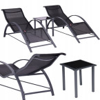 Garden Lounger Set with Side Table | Loungers with side table for patio or balcony Black/Grey | Garden table