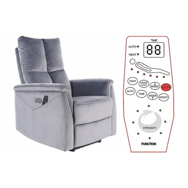 Neptun M Velvet chair with massage function - Grey