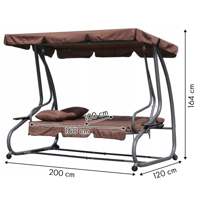 MultiGarden Folding 3-Person Garden Swing with Cushions - Brown | Garden furniture, relaxation, modern style