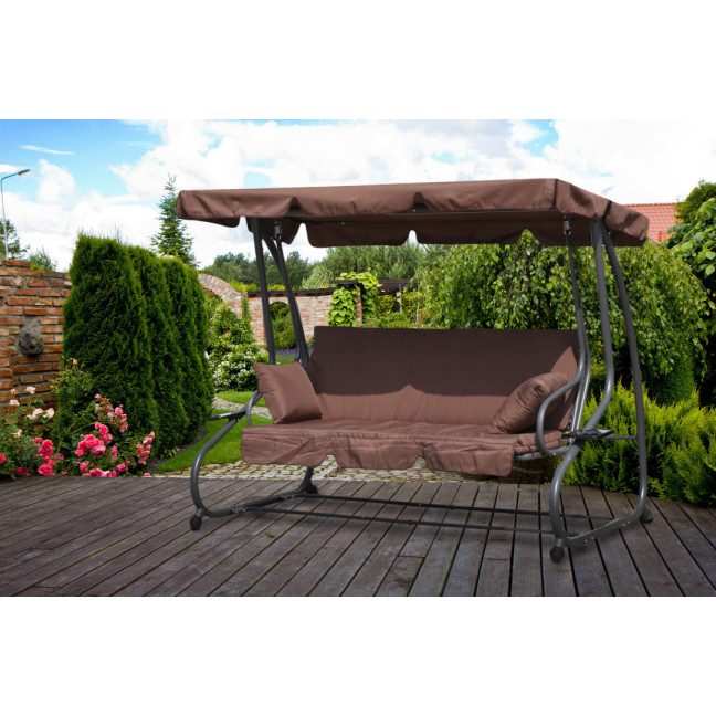 MultiGarden Folding 3-Person Garden Swing with Cushions - Brown | Garden furniture, relaxation, modern style