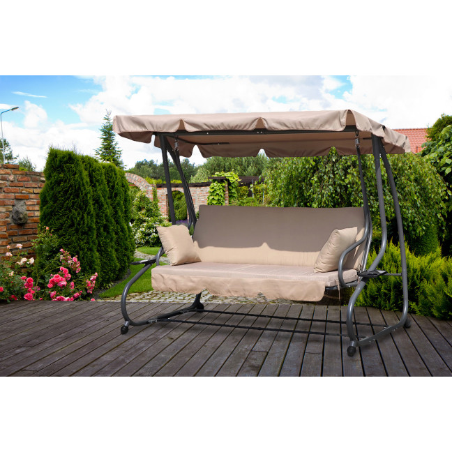 MultiGarden Folding 3-Person Garden Swing with Cushions - Beige | Garden furniture, relaxation, modern style