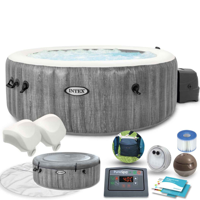 Inflatable Jacuzzi INTEX 28440 - 4-Person SPA, 196 x 71 cm with Hydro Massage, WiFi, and Premium Set