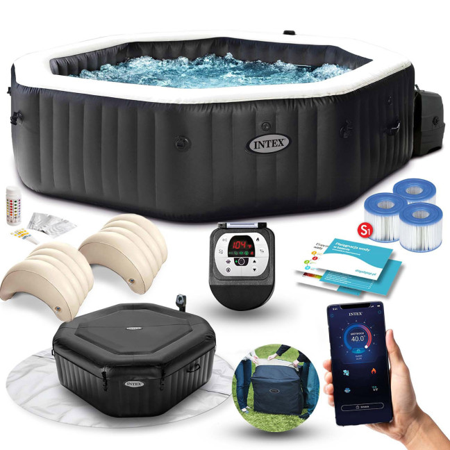 Inflatable Jacuzzi INTEX 28462 - Octagonal SPA, 6-Person, 218 x 71 cm with Hydro Massage and Premium Accessories