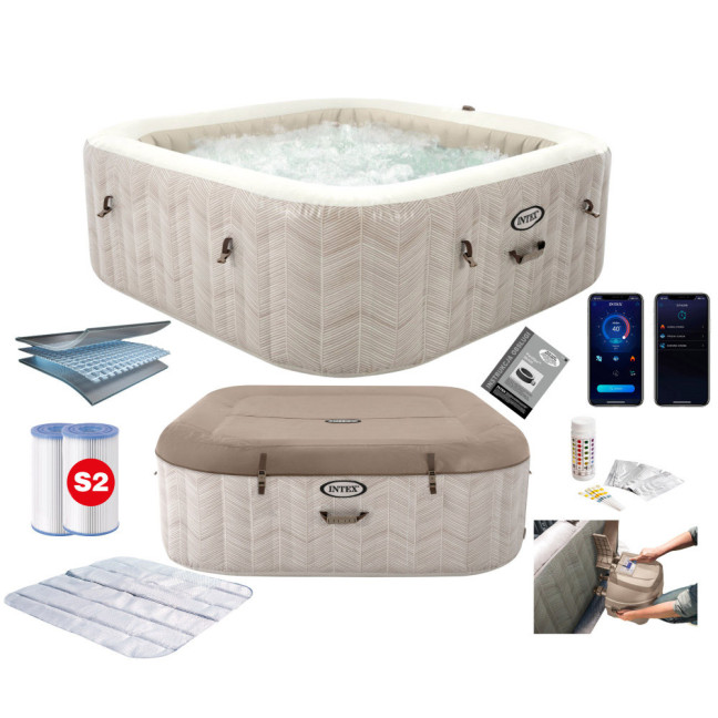Inflatable Jacuzzi INTEX 28472 - Square SPA, 6-Person, 196 x 71 cm with Hydro Massage and Premium Set