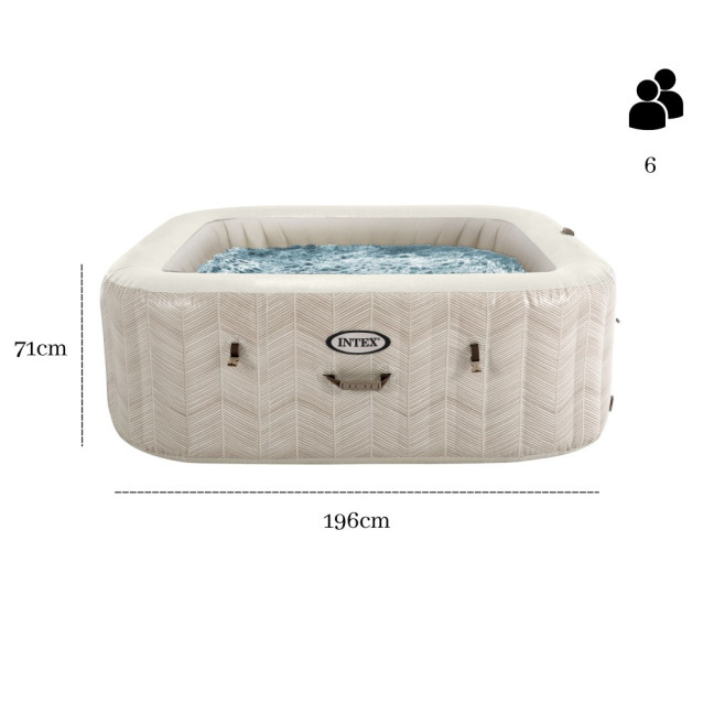 Inflatable Jacuzzi INTEX 28472 - Square SPA, 6-Person, 196 x 71 cm with Hydro Massage and Premium Set