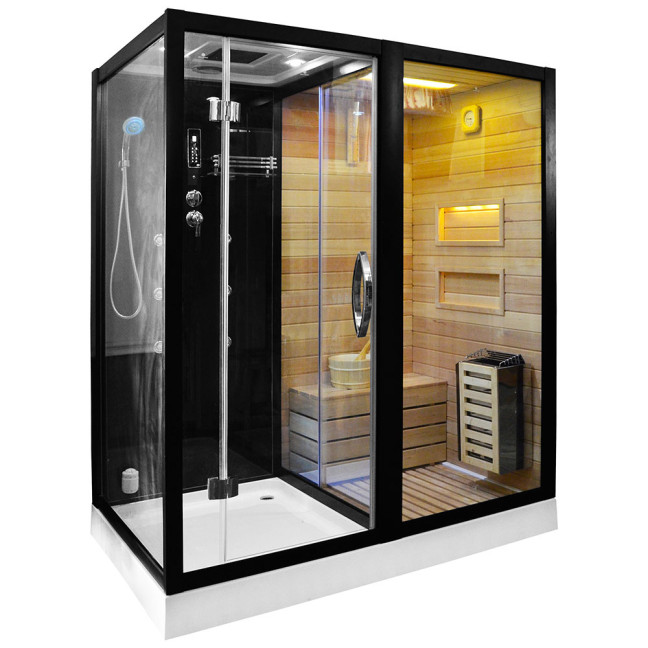 MO-1752B RIGHT TRIO, dry sauna, steam sauna and shower cabin 180X110X223CM | Panoramic Glass | For Family and Friends